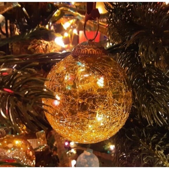 Set of 4 Rose Gold Copper Mercury Glass Ornaments (3.15 Vintage Crackle Ball) - Picture 2 of 2